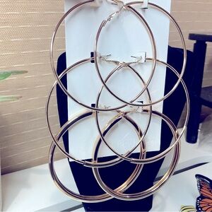 Large Hoop Earrings Gold Plated 3 Pairs